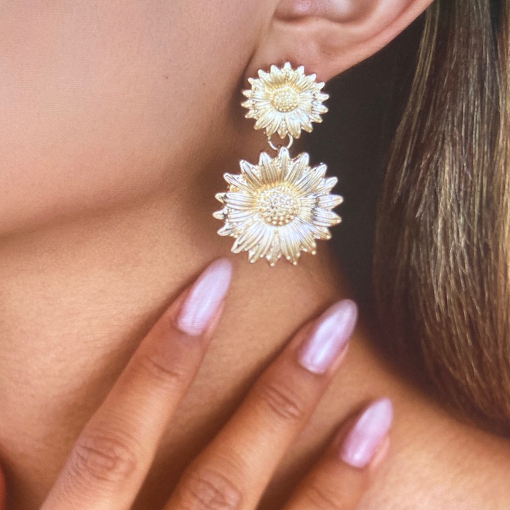 Gold and White Sunflower Earrings